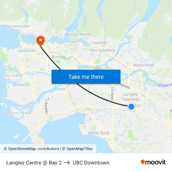 Langley Centre @ Bay 2 to UBC Downtown map
