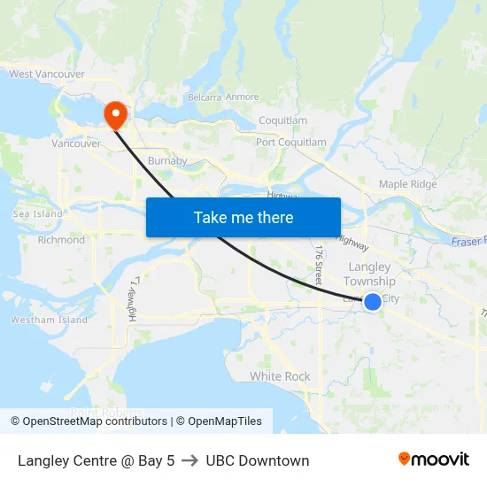 Langley Centre @ Bay 5 to UBC Downtown map