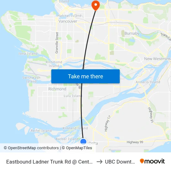 Eastbound Ladner Trunk Rd @ Central Ave to UBC Downtown map