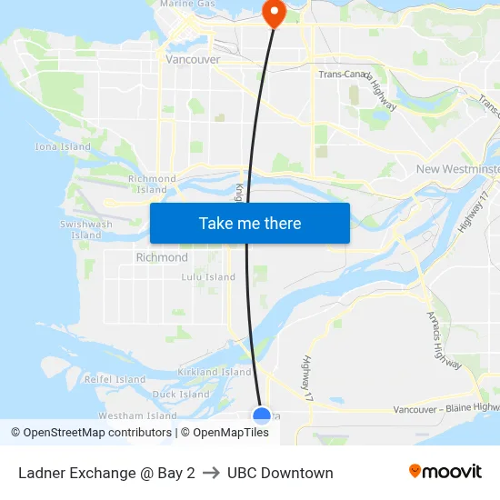 Ladner Exchange @ Bay 2 to UBC Downtown map
