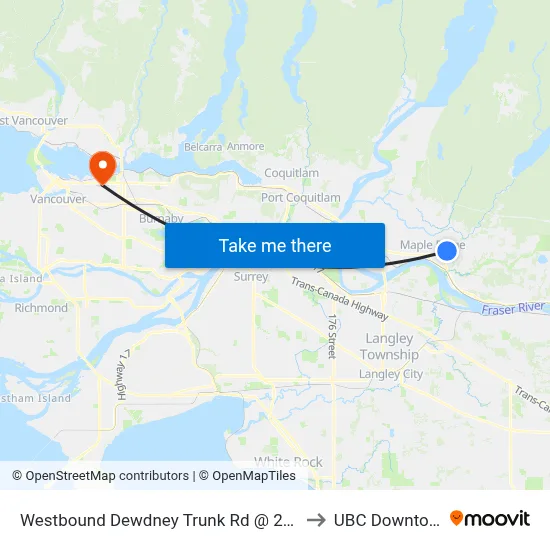 Westbound Dewdney Trunk Rd @ 232 St to UBC Downtown map