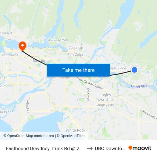 Eastbound Dewdney Trunk Rd @ 256 St to UBC Downtown map