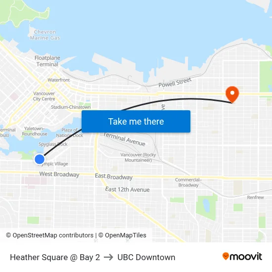 Heather Square @ Bay 2 to UBC Downtown map