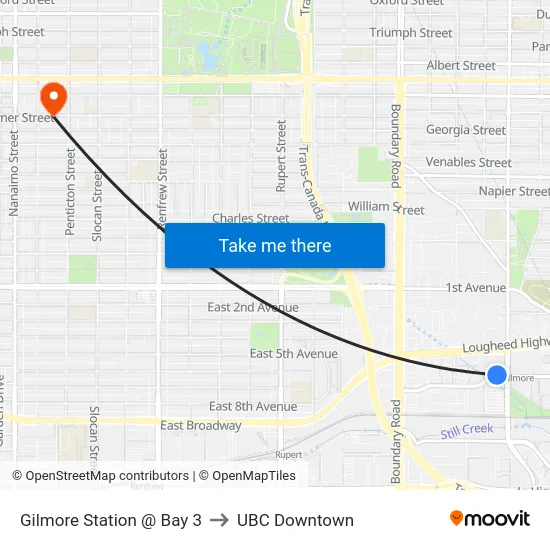 Gilmore Station @ Bay 3 to UBC Downtown map