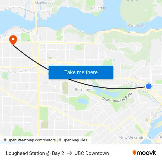 Lougheed Station @ Bay 2 to UBC Downtown map