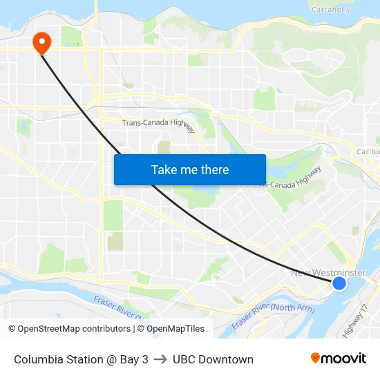 Columbia Station @ Bay 3 to UBC Downtown map