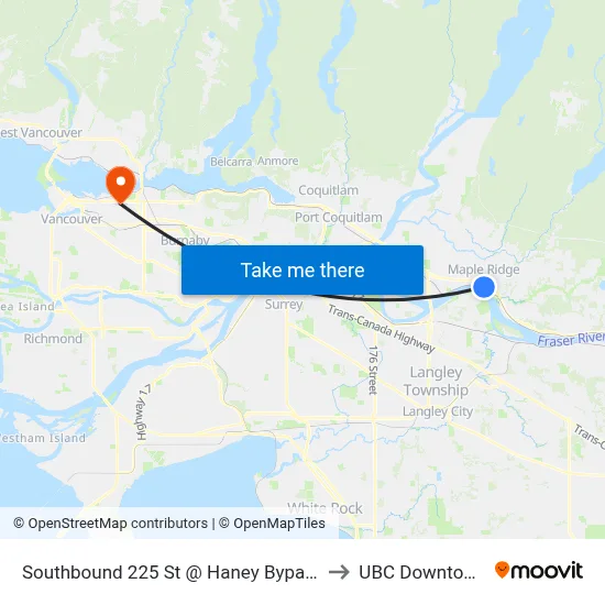 Southbound 225 St @ Haney Bypass to UBC Downtown map