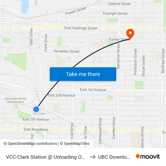 VCC-Clark Station @ Unloading Only to UBC Downtown map