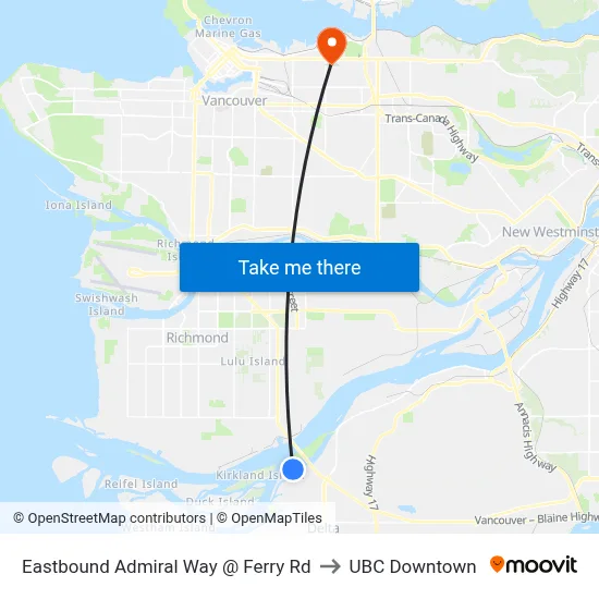 Eastbound Admiral Way @ Ferry Rd to UBC Downtown map