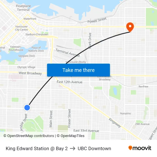 King Edward Station @ Bay 2 to UBC Downtown map