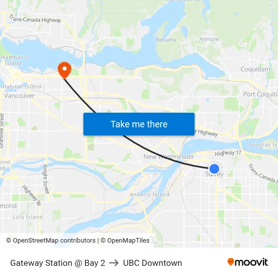 Gateway Station @ Bay 2 to UBC Downtown map