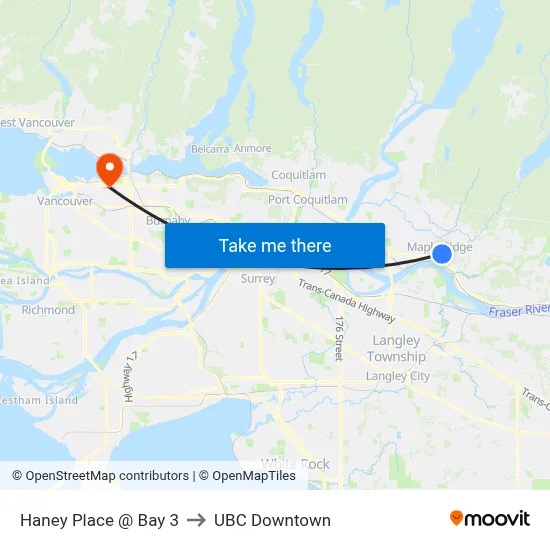 Haney Place @ Bay 3 to UBC Downtown map