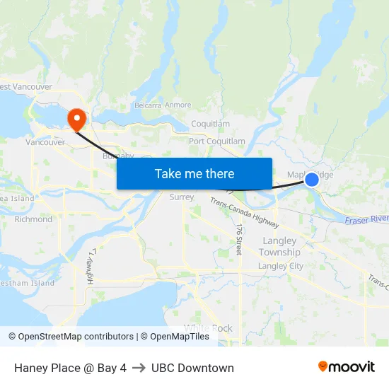 Haney Place @ Bay 4 to UBC Downtown map