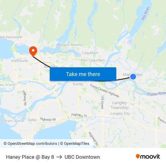 Haney Place @ Bay 8 to UBC Downtown map