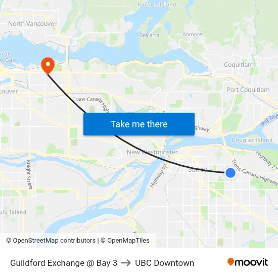 Guildford Exchange @ Bay 3 to UBC Downtown map
