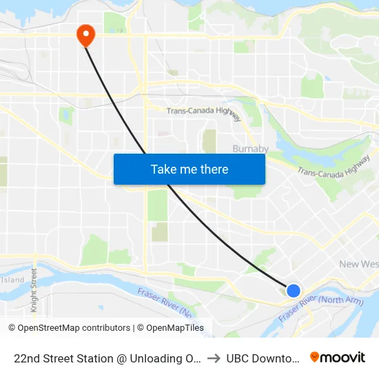 22nd Street Station @ Unloading Only to UBC Downtown map