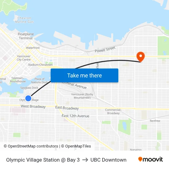 Olympic Village Station @ Bay 3 to UBC Downtown map