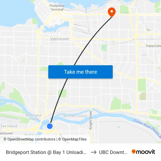 Bridgeport Station @ Bay 1 Unloading Only to UBC Downtown map
