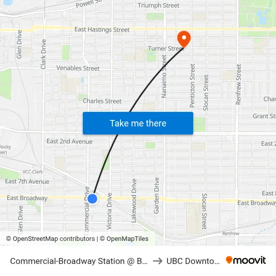 Commercial-Broadway Station @ Bay 1 to UBC Downtown map
