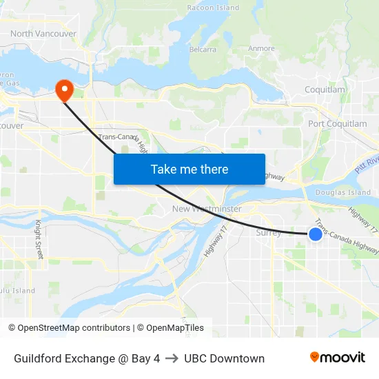 Guildford Exchange @ Bay 4 to UBC Downtown map