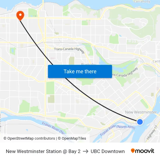 New Westminster Station @ Bay 2 to UBC Downtown map