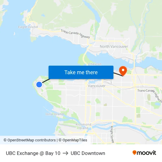 UBC Exchange @ Bay 10 to UBC Downtown map