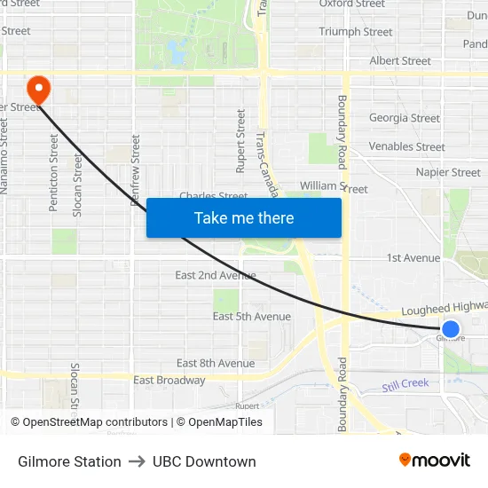 Gilmore Station to UBC Downtown map