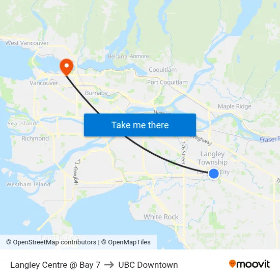 Langley Centre @ Bay 7 to UBC Downtown map