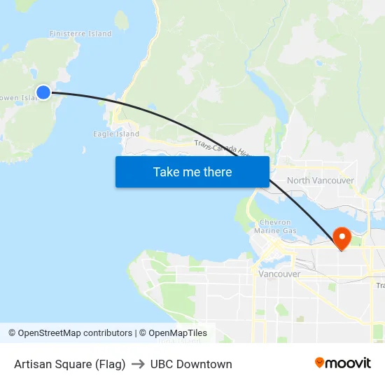 Artisan Square (Flag) to UBC Downtown map