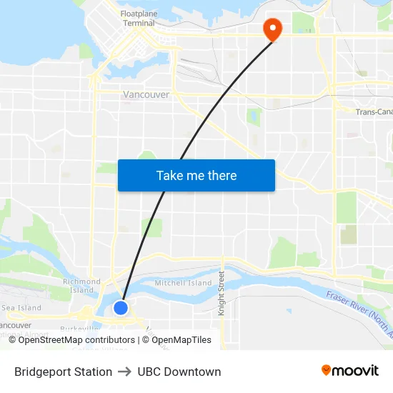 Bridgeport Station to UBC Downtown map