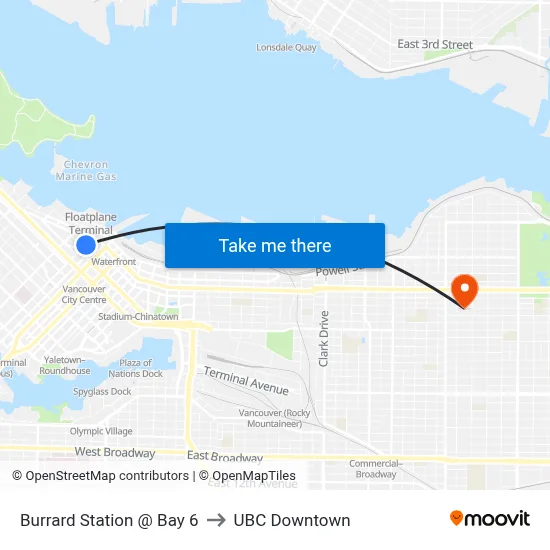 Burrard Station @ Bay 6 to UBC Downtown map