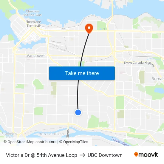 Victoria Dr @ 54th Avenue Loop to UBC Downtown map