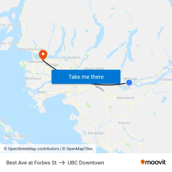 Best Ave at Forbes St to UBC Downtown map