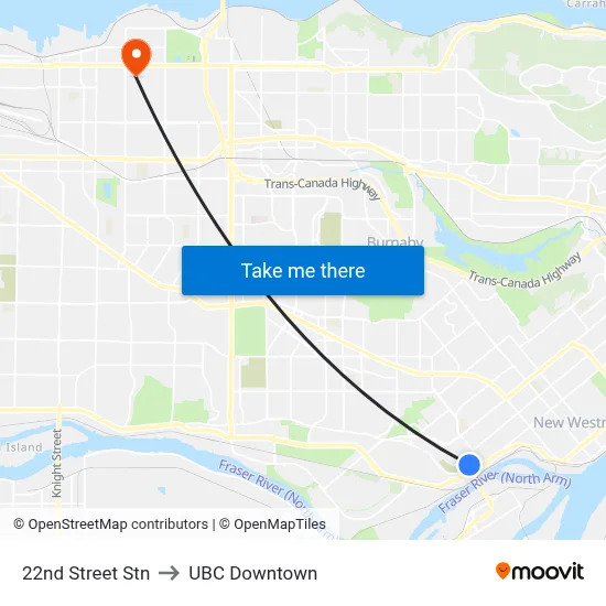 22nd Street Stn to UBC Downtown map