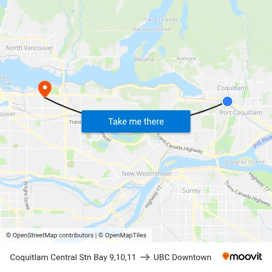 Coquitlam Central Stn Bay 9,10,11 to UBC Downtown map
