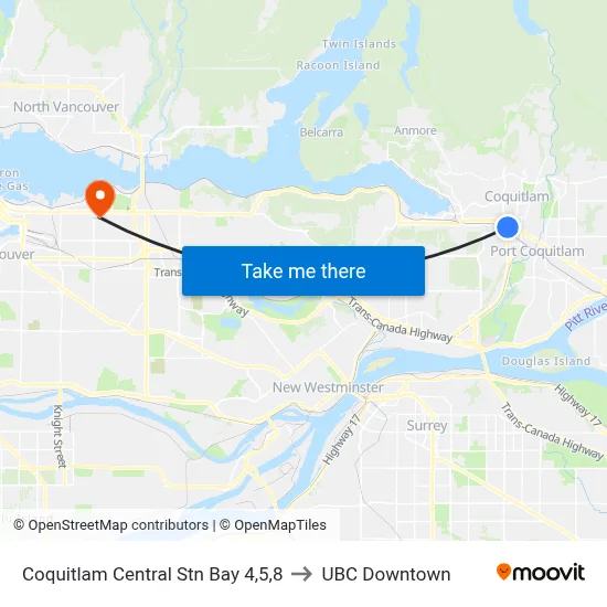 Coquitlam Central Stn Bay 4,5,8 to UBC Downtown map