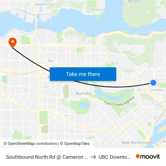 Southbound North Rd @ Cameron St to UBC Downtown map