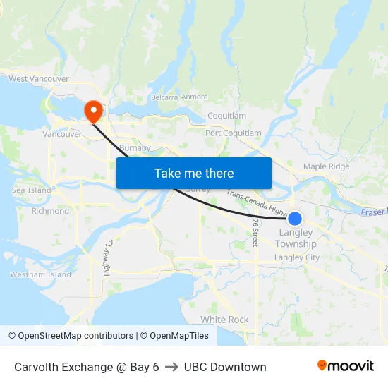 Carvolth Exchange @ Bay 6 to UBC Downtown map