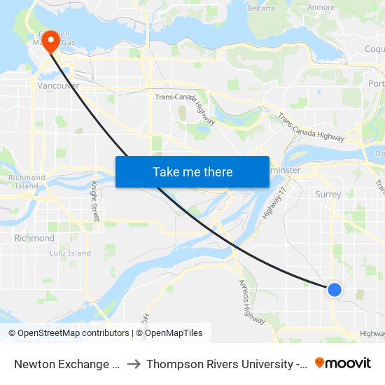 Newton Exchange @ Bay 4 to Thompson Rivers University - Vancouver map