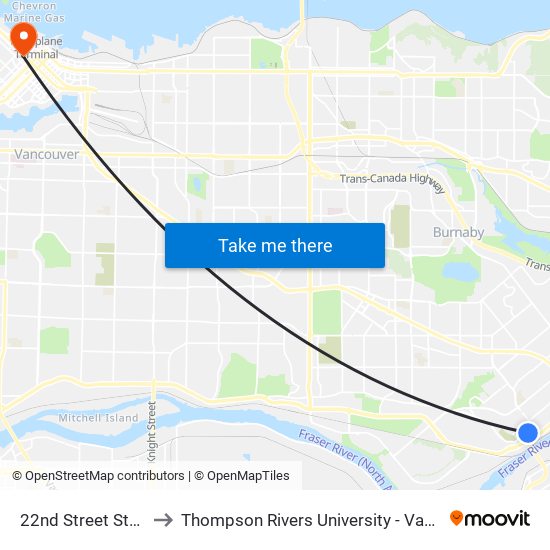 22nd Street Station to Thompson Rivers University - Vancouver map