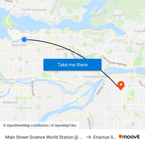 Main Street-Science World Station @ Bay 1 to Enactus SFU map