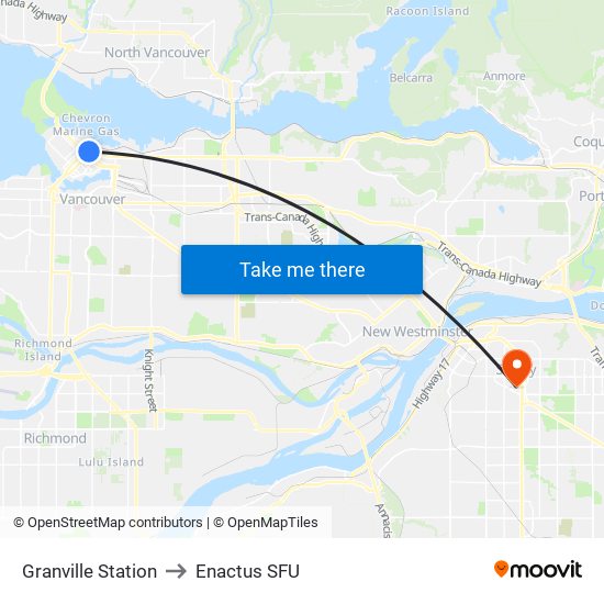 Granville Station to Enactus SFU map