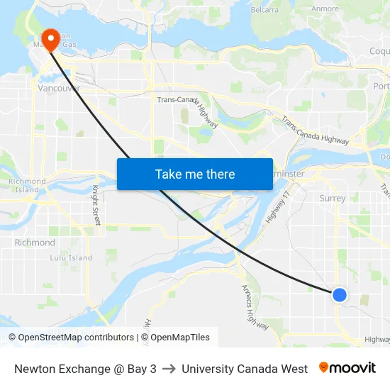 Newton Exchange @ Bay 3 to University Canada West map