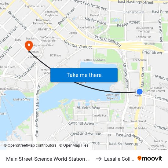 Main Street-Science World Station @ Bay 1 to Lasalle College map