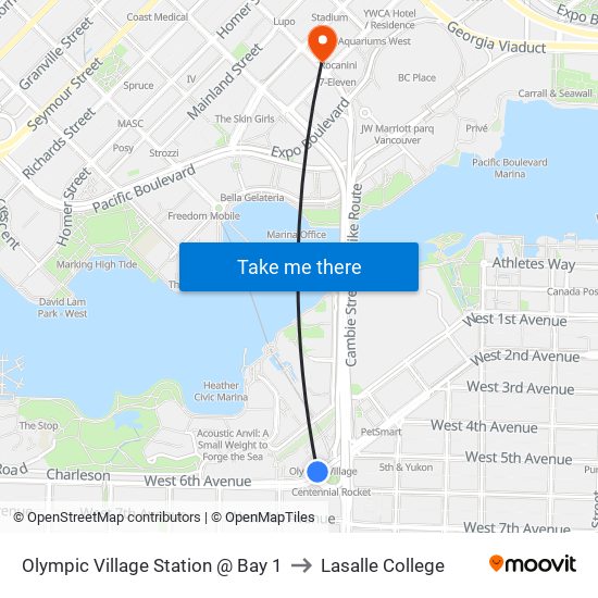 Olympic Village Station @ Bay 1 to Lasalle College map