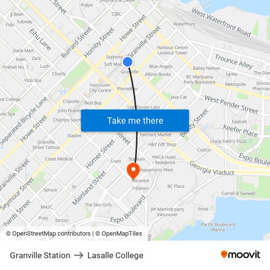 Granville Station to Lasalle College map