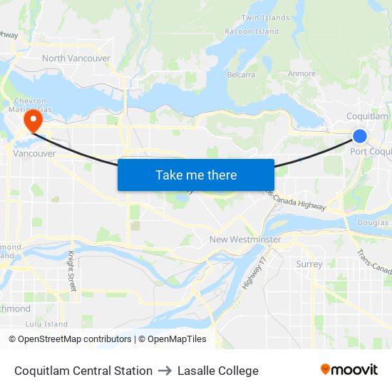 Coquitlam Central Station to Lasalle College map