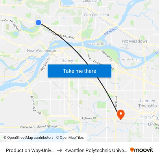 Production Way-University Station to Kwantlen Polytechnic University (Cloverdale) map