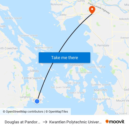 Douglas at Pandora - City Hall to Kwantlen Polytechnic University (Cloverdale) map