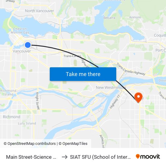 Main Street-Science World Station @ Bay 1 to SIAT SFU (School of Interactive Arts & Technology) map